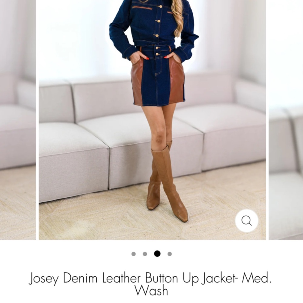 Josey Denim Leather Button Up Jacket - Medium Wash